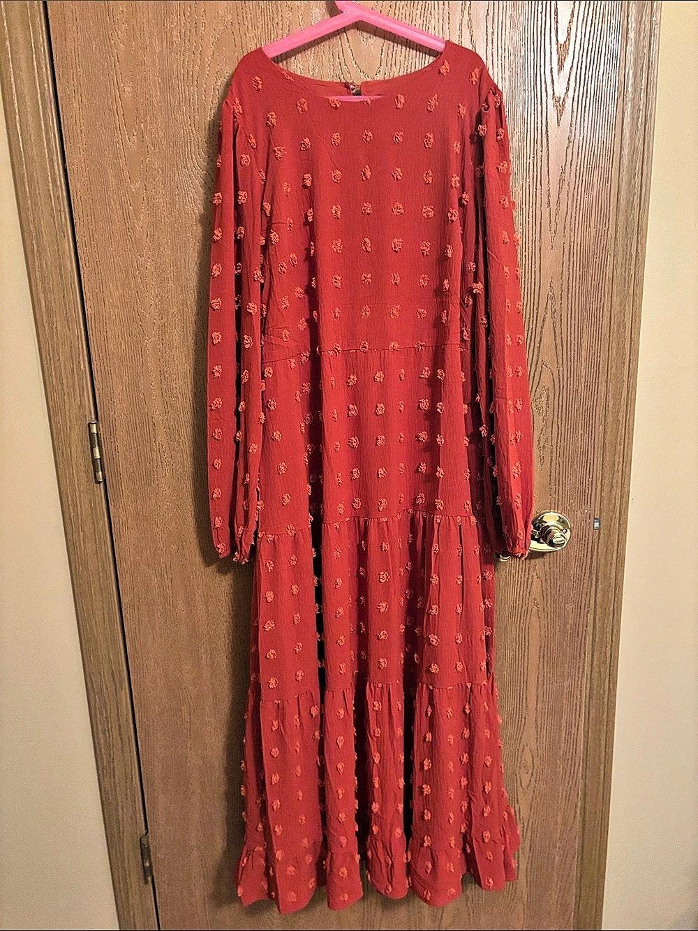 ZESICA Women's Long Sleeve Tiered Maxi Dress in Red/Rudt